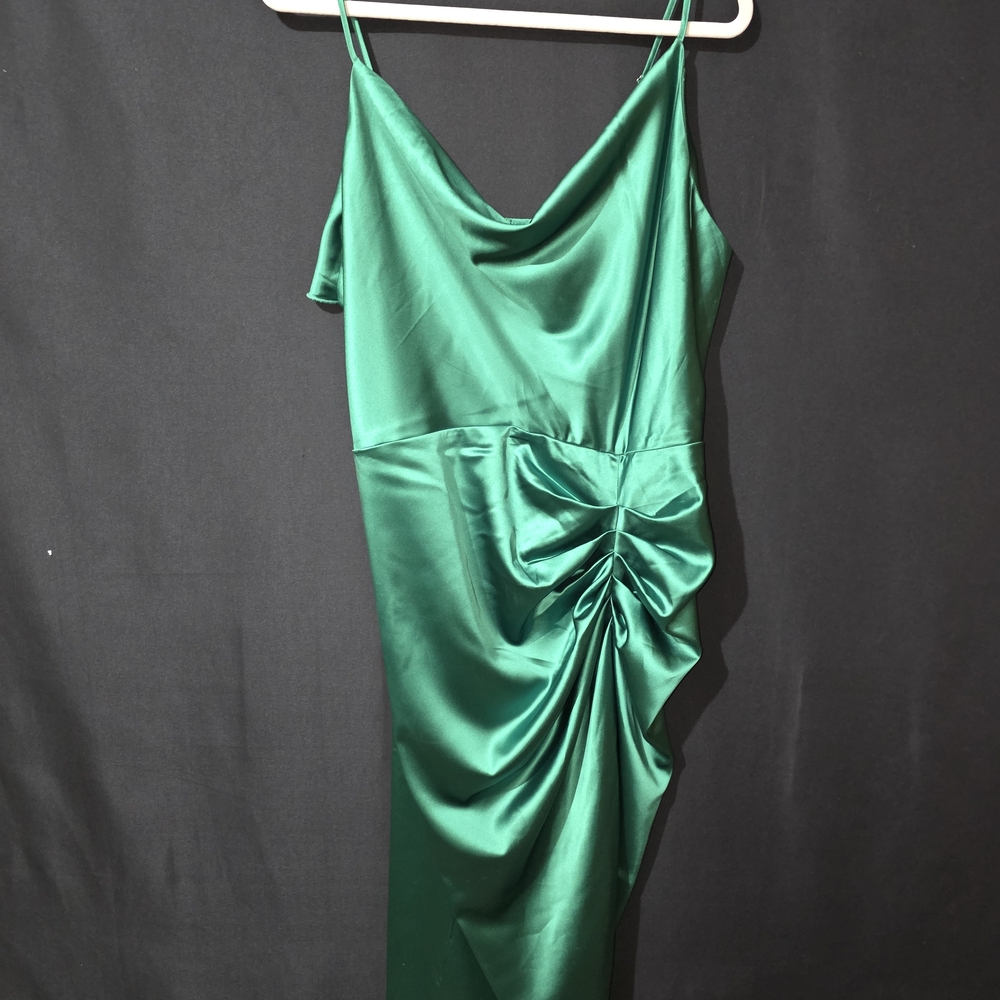 Satin Emerald Green Midi Dress